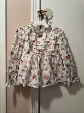Janie and Jack White Floral Ruffle Pintuck Blouse